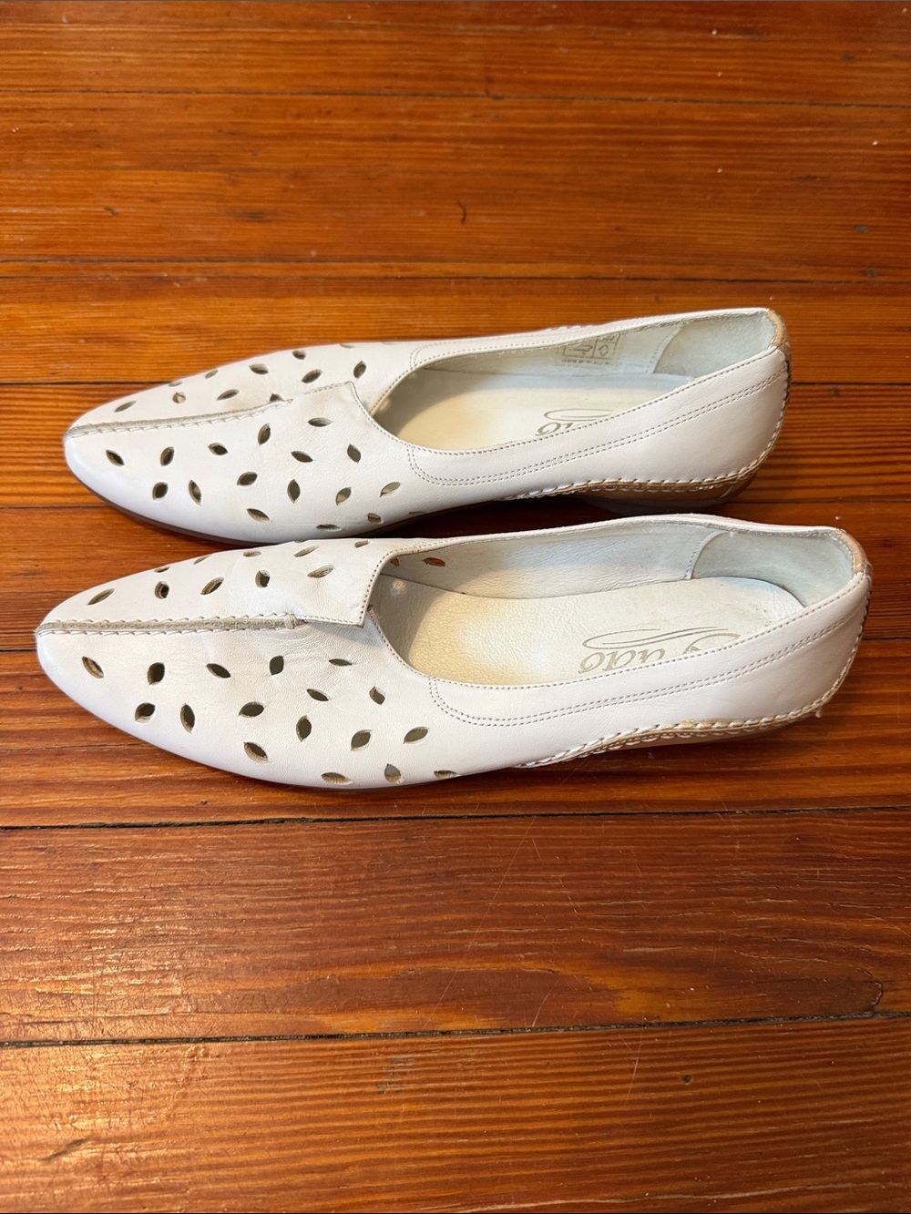 White Women's Perforated Slip-On Leather Flats 37